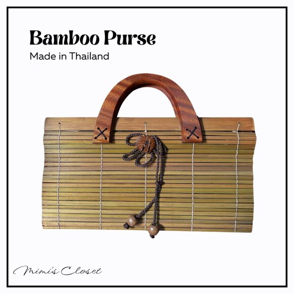 HANDMADE BAMBOO PURSE with wooden Handles made in Thailand - Picture 1 of 8